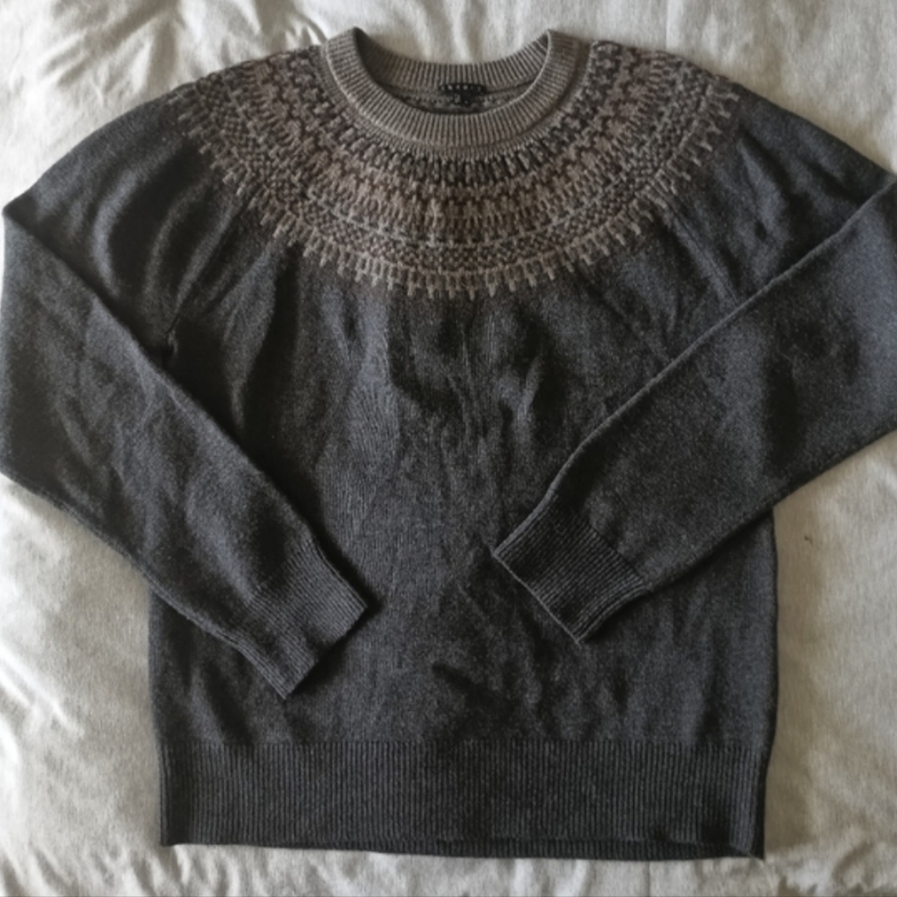Theory | 100% Wool Long Sleeves Crewneck In Gray and Brown Patterned Sweater